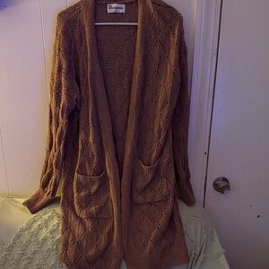 No Boundaries Brownish/Purple Open-Front Knit Cardigan with Pockets